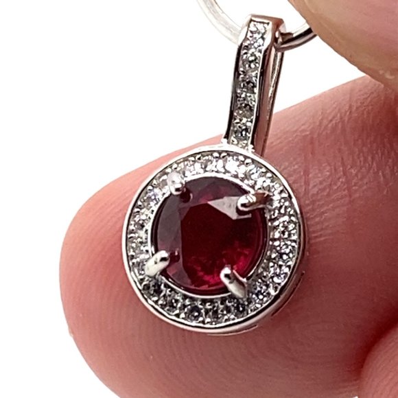 Red Tourmaline 1.00ct White Gold Finish Solid 925 Sterling Silver Pendant - Picture 1 of 7